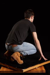 Whole Body Man White Slim Kneeling Studio photo references